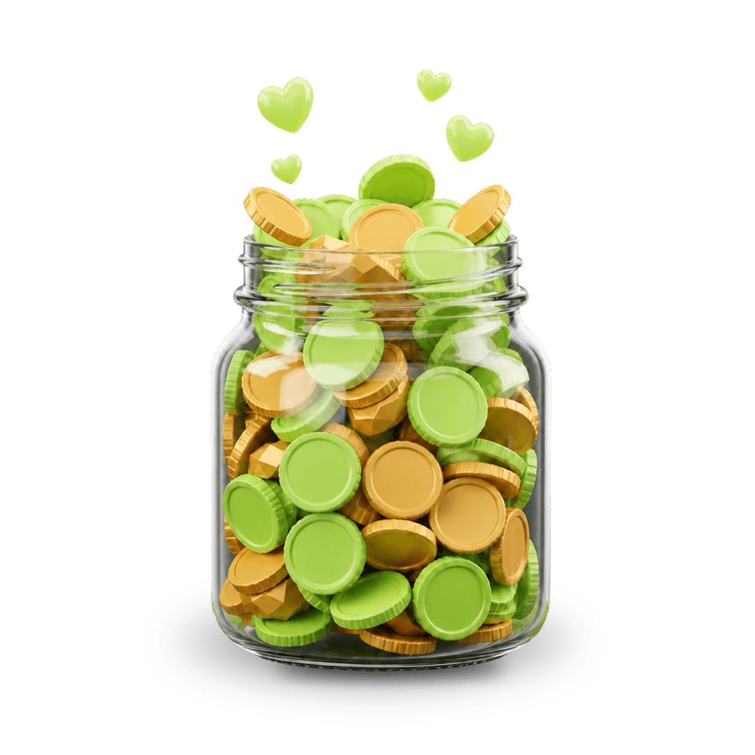 Jar filled with donation coins