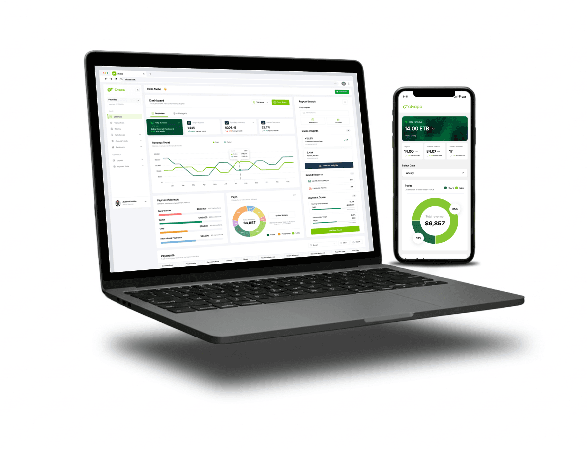 Chapa dashboard shown on laptop and mobile